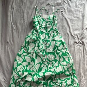 Green and White Patterned Dress